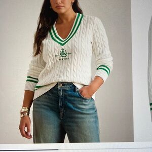 White & green v-neck sweater